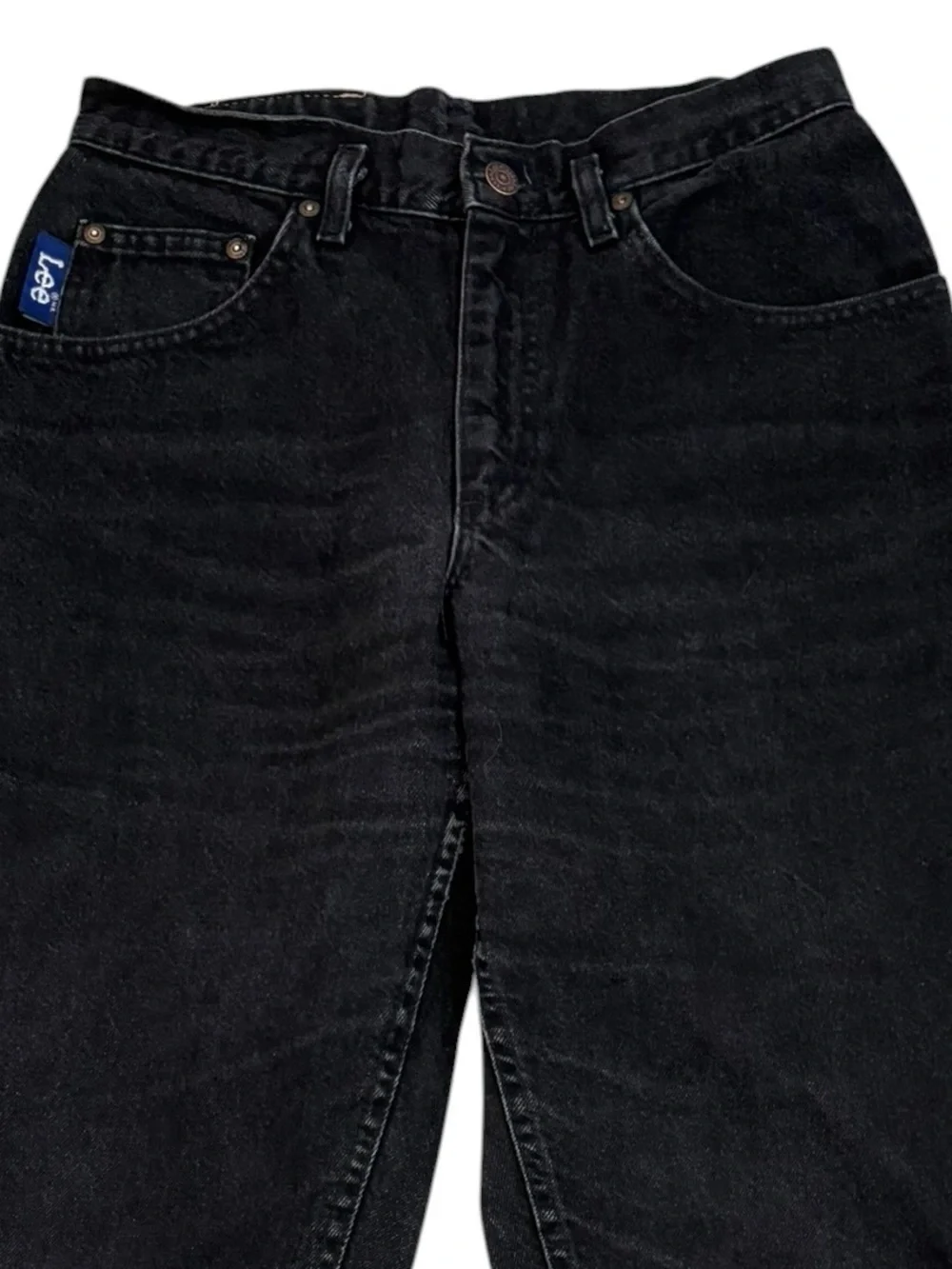 VTG 90s Lee Black Jeans Tapered High Rise USA 30x32 Faded Mens Denim Fits 27x30